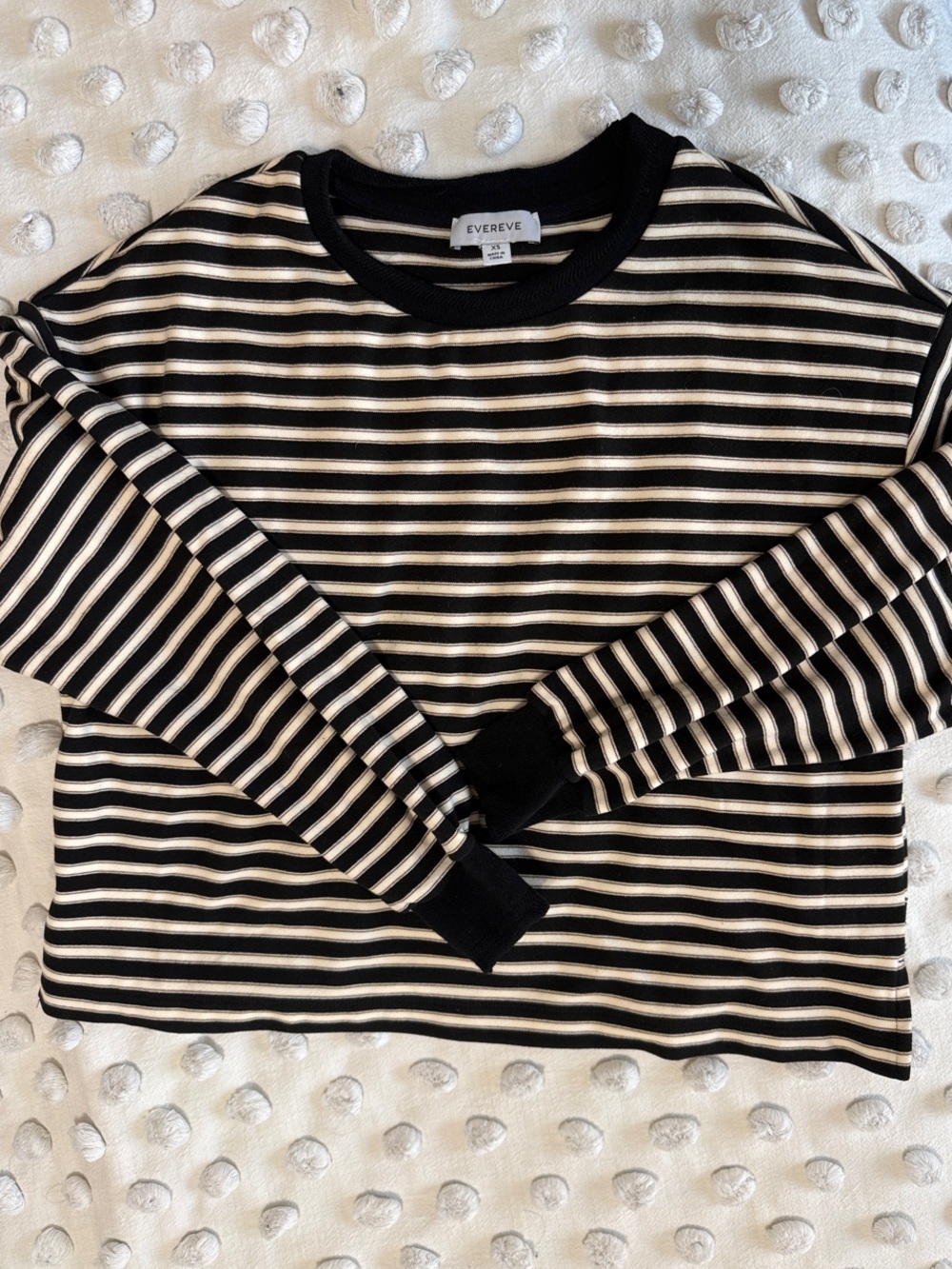 Evereve Black & Cream Striped Long Sleeve Top
